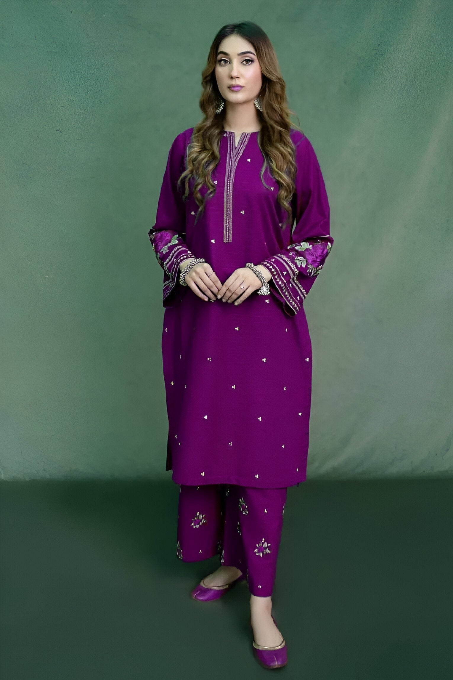 2 Pcs Women's Unstitched Embroidered Suit